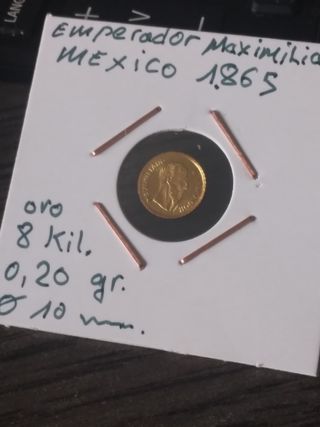 Moneda Oro Emperador Maximiliano México 1865