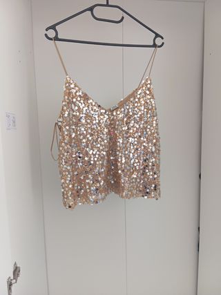 Camiseta lentejuelas doradas y plateadas