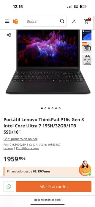 Portátil Lenovo ThinkPad P16s Gen 3