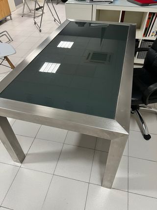 Mesa Acero Inoxidable y Cristal Gris
