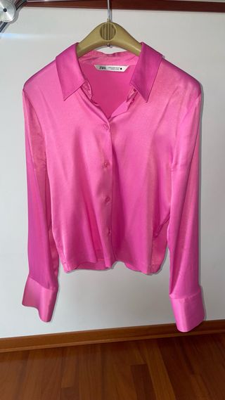 Camicia Zara rosa satinata