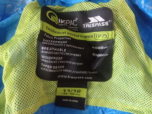 Chubasquero Trespass IkPac Azul 11-12 años