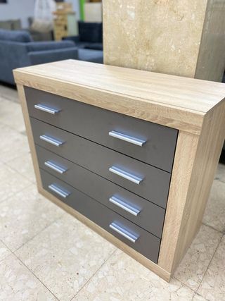COMODA CON 4 CAJONES NUEVA COLOR MADERA Y GRIS