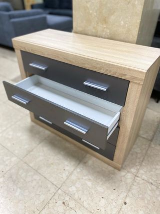COMODA CON 4 CAJONES NUEVA COLOR MADERA Y GRIS