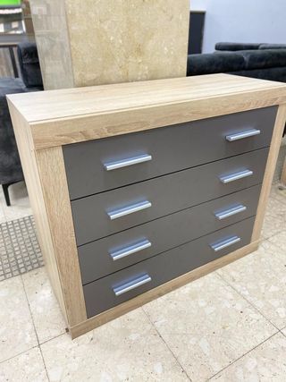 COMODA CON 4 CAJONES NUEVA COLOR MADERA Y GRIS