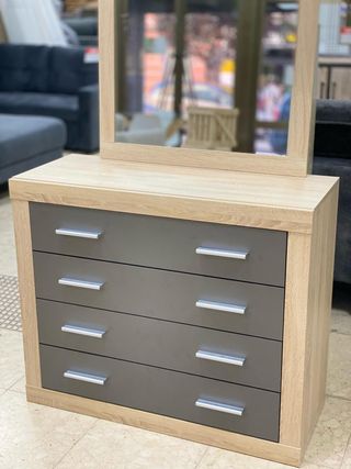 COMODA CON 4 CAJONES NUEVA COLOR MADERA Y GRIS
