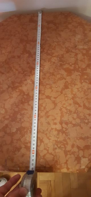 Mesa antigua octogonal de madera.Tapa mármol Rosso