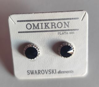Pendientes Omikron Plata 925 Swarovski Negros