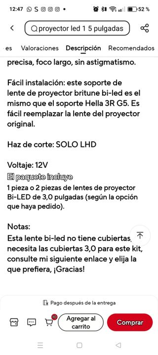 Lente Proyector Bi faro LED 3.0 HDYEGIOU