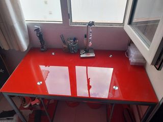 Mesa Escritorio Cristal Rojo