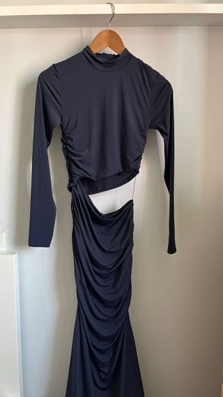 Vestido Zara Azul Manga Larga Cut-out