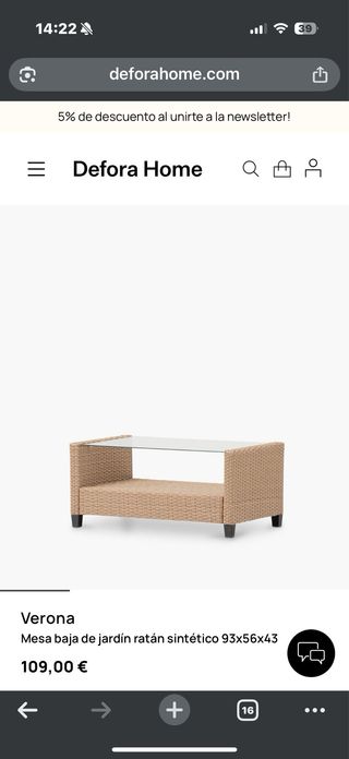 Mesa de jardín Razan mimbre y cristal