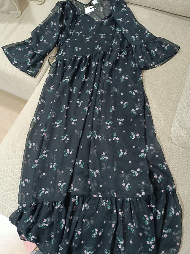 Vestido largo floral negro