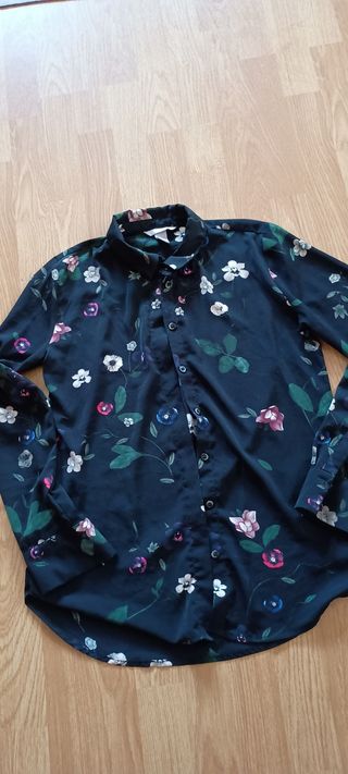 Camisa floral negra mujer
