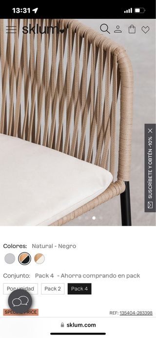 4 Sillas de Jardín Sklum Rattan Negro/Beige