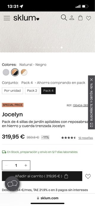 4 Sillas de Jardín Sklum Rattan Negro/Beige
