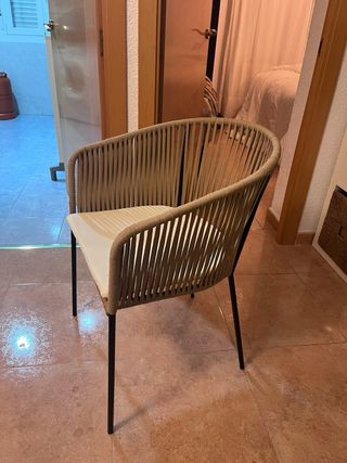 4 Sillas de Jardín Sklum Rattan Negro/Beige