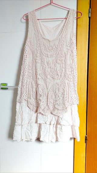 Camiseta larga rosa encaje Talla 44