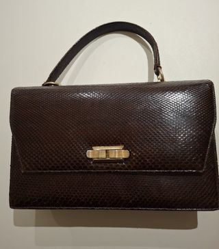 Bolso Piel Serpiente Marrón chocolate y Dorado