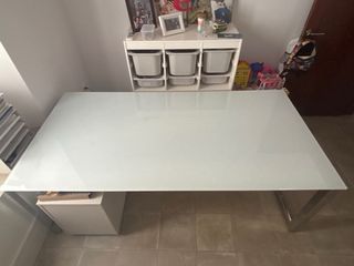 Escritorio Oficina Cristal y Metal 2x1m