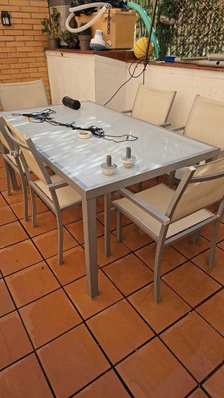 Mesa y 6 Sillas Jardín Cristal/Metal