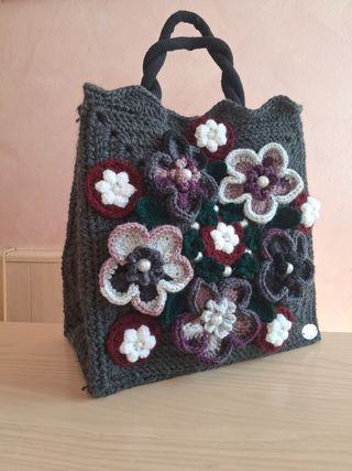 Borsa handmade floreale grigia