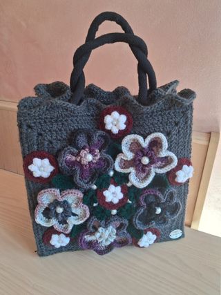 Borsa handmade floreale grigia