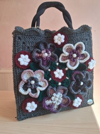 Borsa handmade floreale grigia