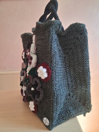 Borsa handmade floreale grigia