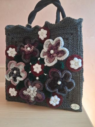 Borsa handmade floreale grigia