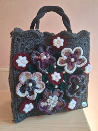 Borsa handmade floreale grigia