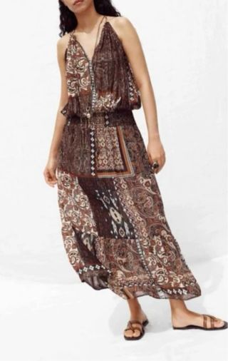 Vestido Boho Marrón con Hilo Metalizado