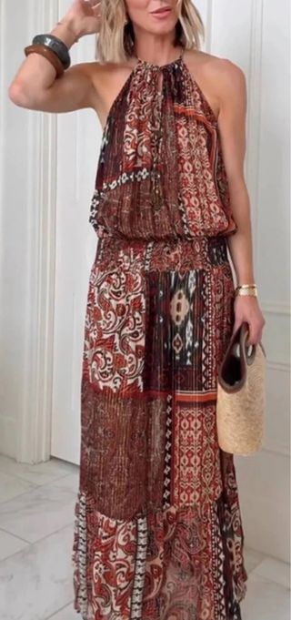 Vestido Boho Marrón con Hilo Metalizado