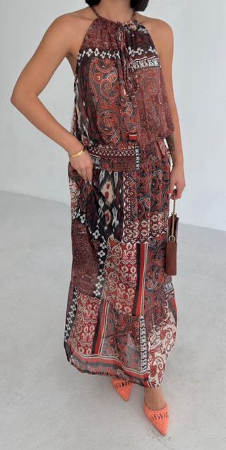 Vestido Boho Marrón con Hilo Metalizado