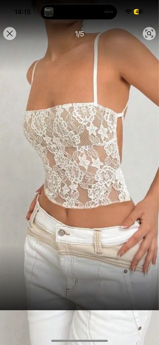 Top Shein encaje blanco y beige