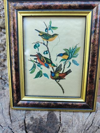 Quadretto vintage stampa uccelli su tessuto