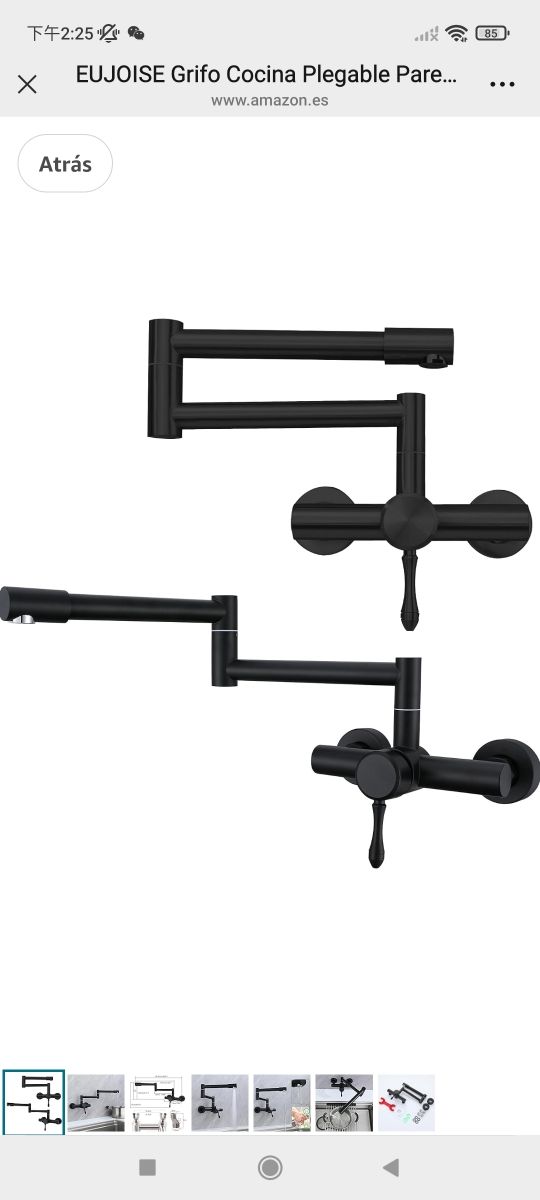 Grifo Cocina Plegable Pared Negro