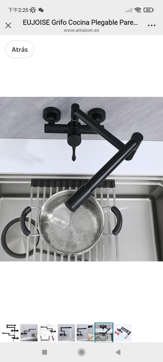 Grifo Cocina Plegable Pared Negro