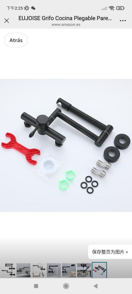 Grifo Cocina Plegable Pared Negro