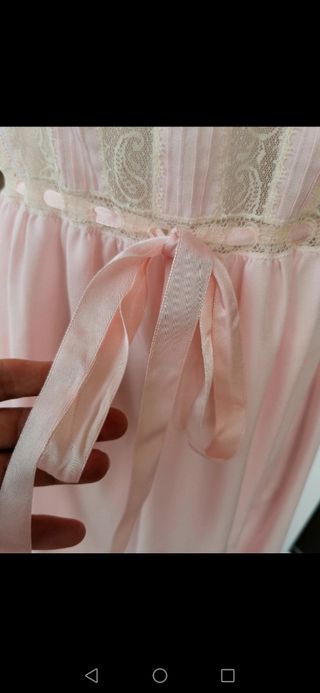 Camisón vintage rosa piel de ángel y valenciene
