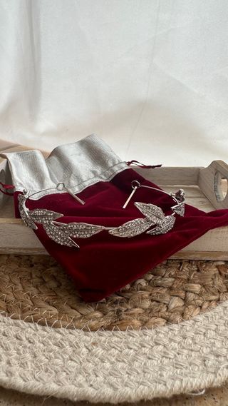 Tiara Novia Hojas Brillantes Plata
