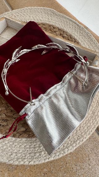Tiara Novia Hojas Brillantes Plata