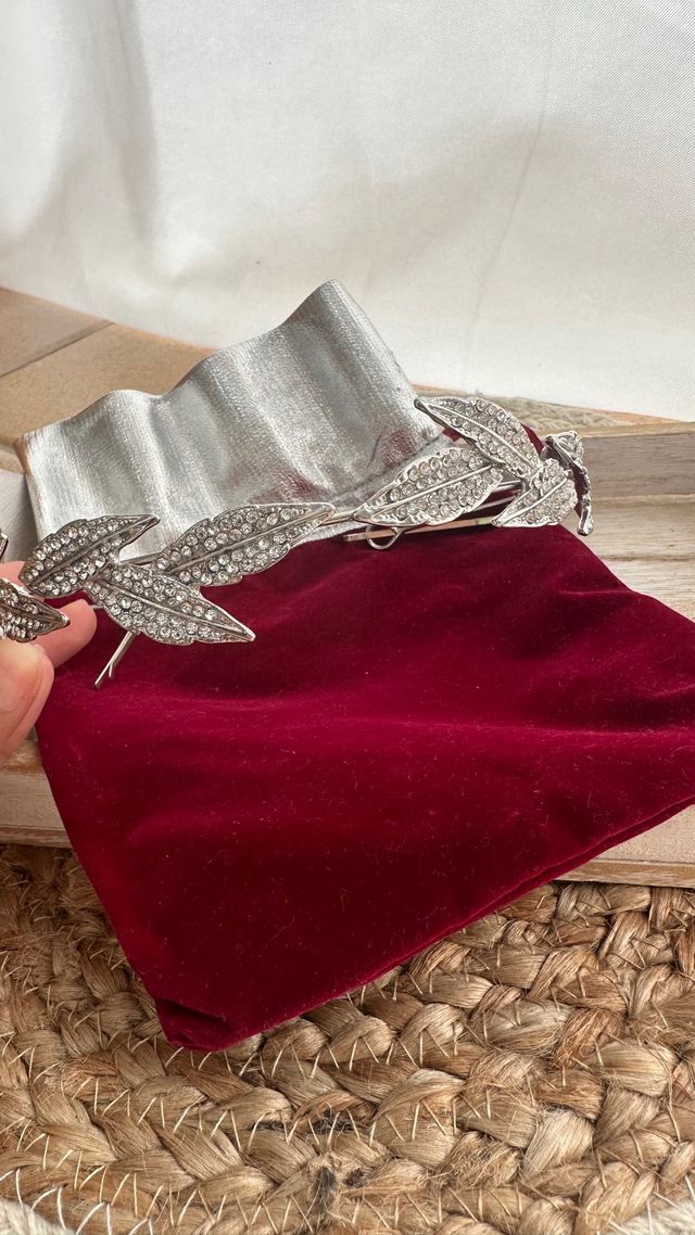 Tiara Novia Hojas Brillantes Plata