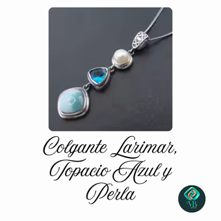 Colgante de Larimar, Topacio Azul y Perla