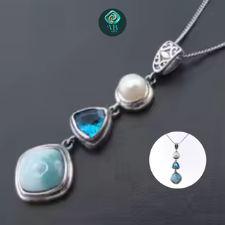 Colgante de Larimar, Topacio Azul y Perla