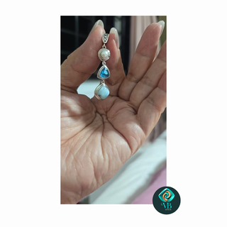 Colgante de Larimar, Topacio Azul y Perla