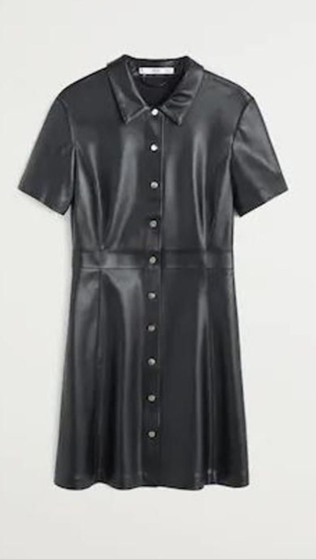 Vestido camisero cuero negro Mango