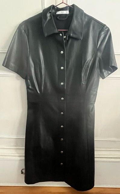 Vestido camisero cuero negro Mango