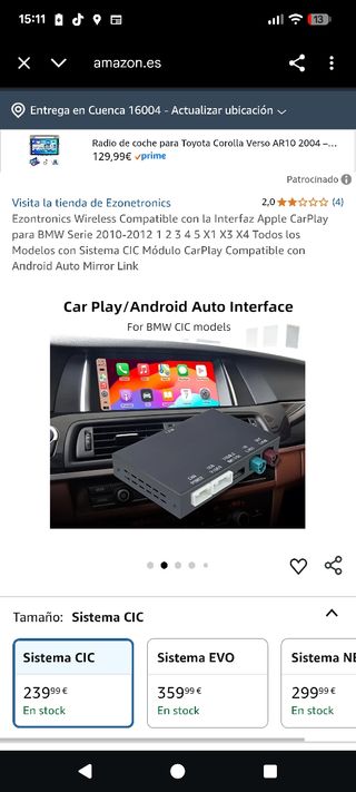 Interfaz CarPlay/Android Auto BMW CIC