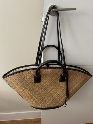 Bolso Grande Tejido Beige y Negro